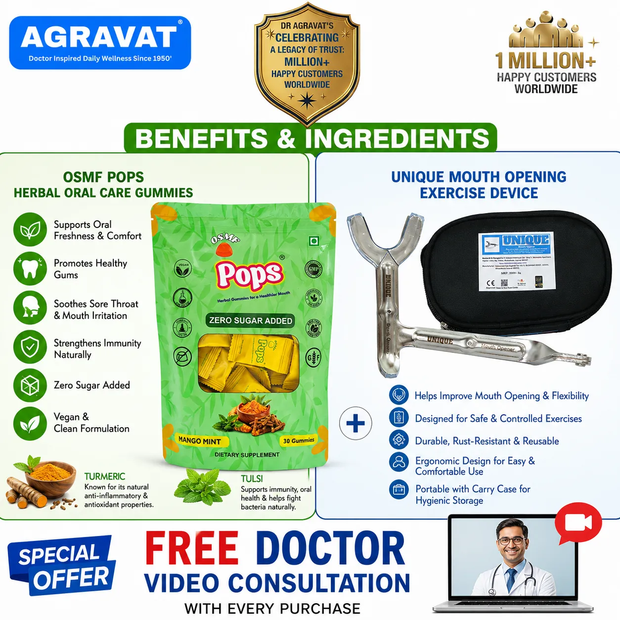 Benefits & Ingredients of Uniqe Mouth Opener and OSMF Pops Gummies AGRAVAT