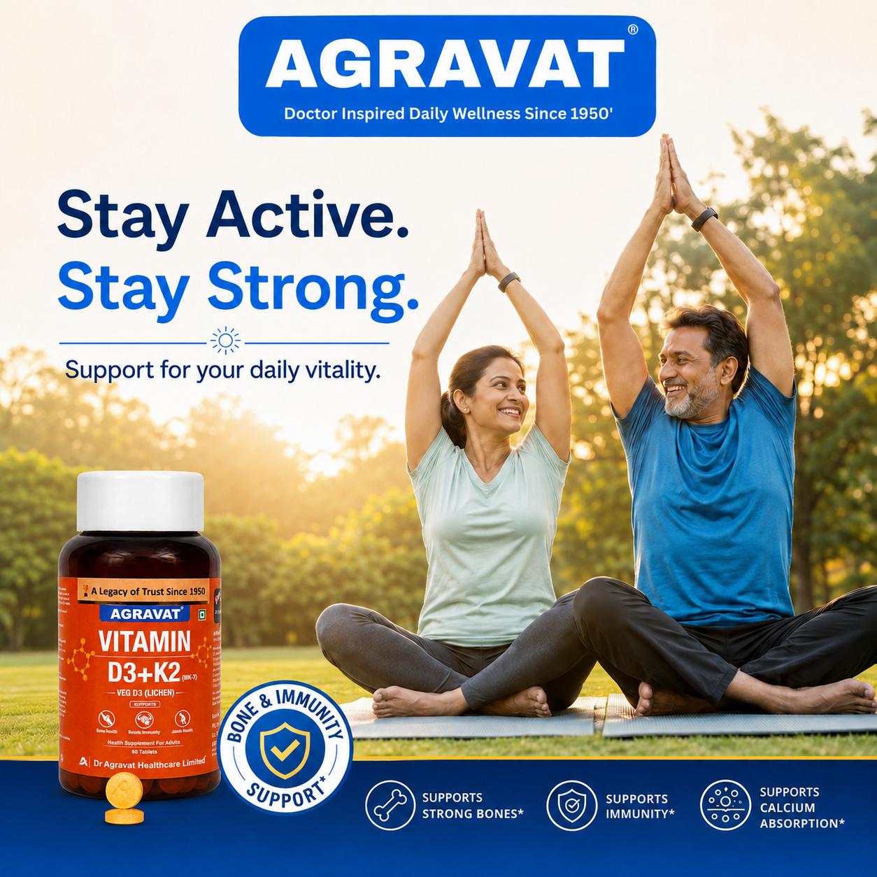 7 healthy, active lifestyle 6 Comparison Chart AGRAVAT® Plant-Based Vitamin D3 (Veg Lichen) & K2 (MK7) Supplement | 60 Veg Tablets