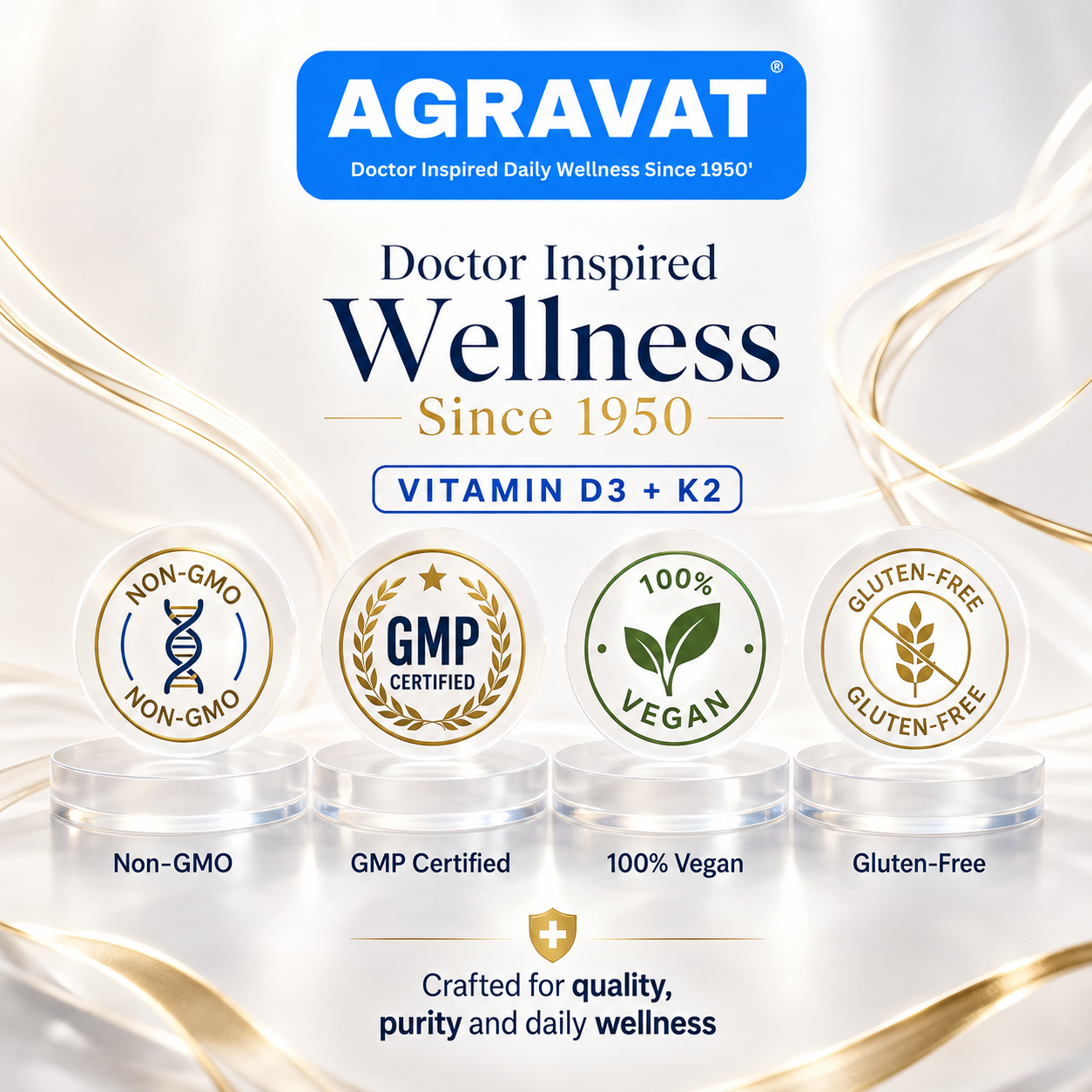 9 Doctor Inspired Wellness Since 1950 AGRAVAT® Plant-Based Vitamin D3 (Veg Lichen) & K2 (MK7) Supplement | 60 Veg Tablets