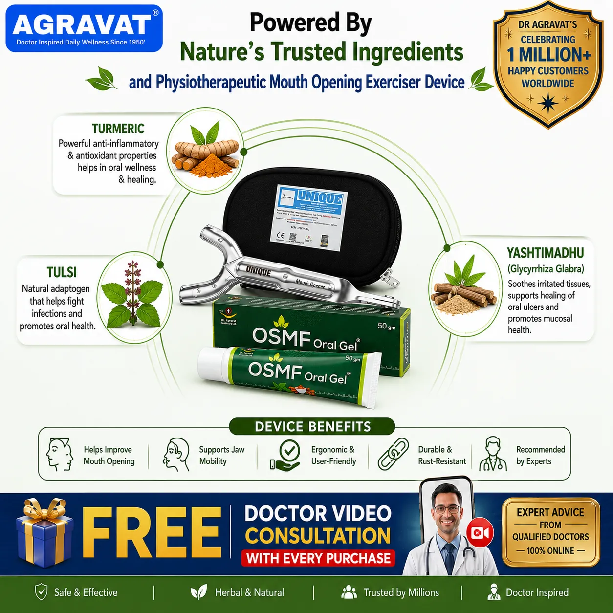 Benefits & Ingredients UNIQUE Mouth Opening Excercise Device and OSMF Oral Gel AGRAVAT Store