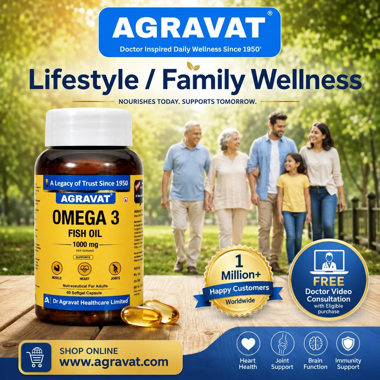 Dr.Agravat Omega 3 Fish Oil 1000mg | 180mg EPA & 120mg DHA | Heart & Joint Support | 60 Capsule - Image 9