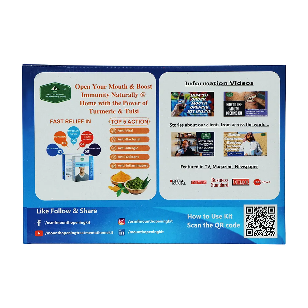 OSMF Mouth Opening Kit™ with OSMF Tablets, Medicine, OSMF Gel and Mouth Opener - Pack of 4 Products Ahmedabad India Back View