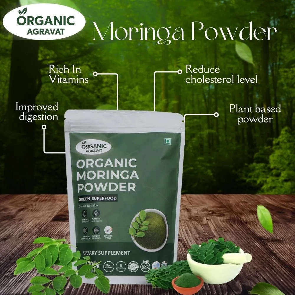 High Vitamin, reduce Cholesterol Level, improved digestion plant based organic moringa powder