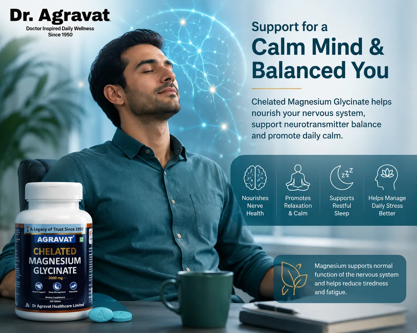 8 Brain & Nervous System Balance Dr. Agravat Chelated Magnesium Glycinate 2000mg Ahmedabad, Gujarat, India